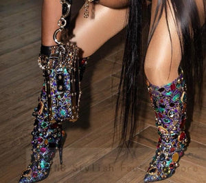 Crystal-embellished Knee Boots