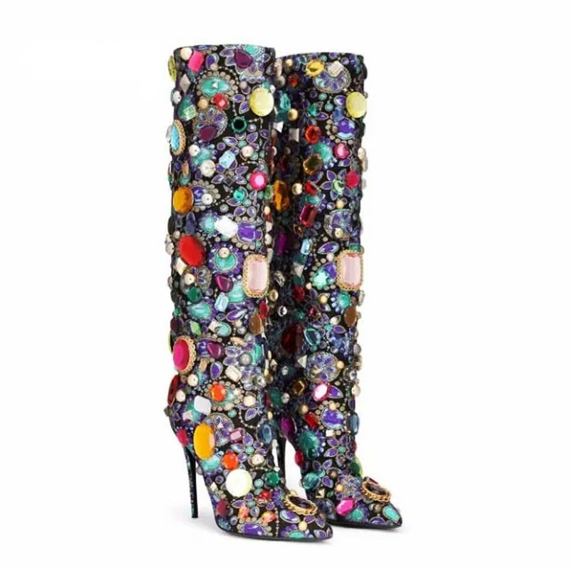 Crystal-embellished Knee Boots