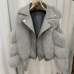 Real Fox Fur Coats With Genuine Sheepskin Leather