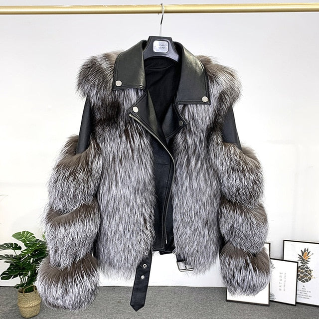 Real Fox Fur Coats With Genuine Sheepskin Leather