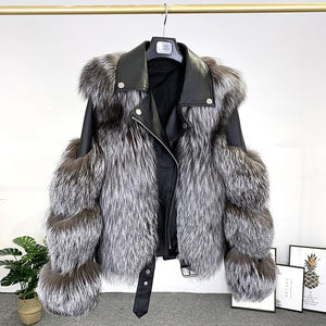 Real Fox Fur Coats With Genuine Sheepskin Leather