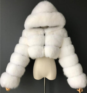 London Fur Crop Faux Fur Coats with Hood