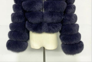 London Fur Crop Faux Fur Coats with Hood