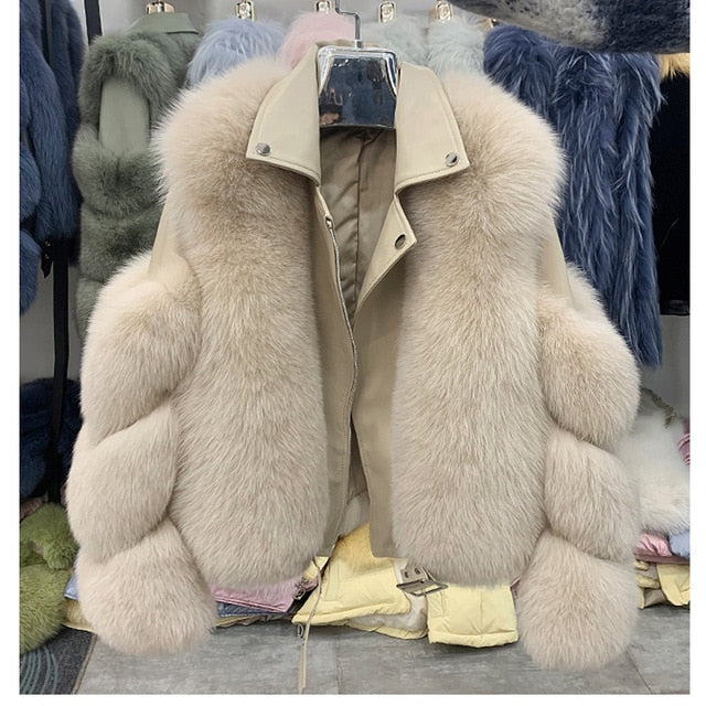 Real Fox Fur Coats With Genuine Sheepskin Leather