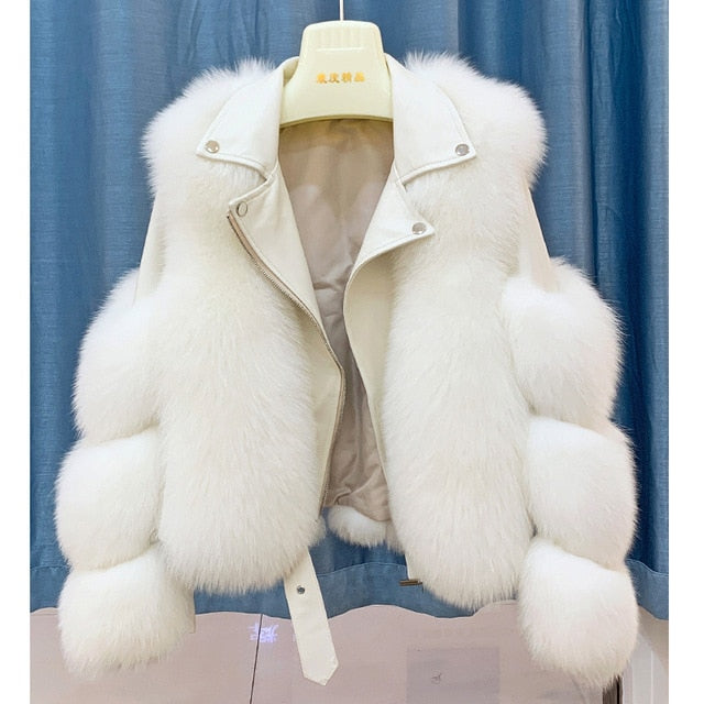 Real Fox Fur Coats With Genuine Sheepskin Leather