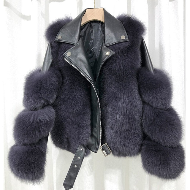 Real Fox Fur Coats With Genuine Sheepskin Leather