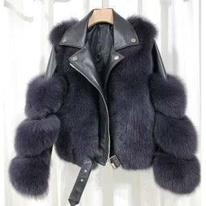 Real Fox Fur Coats With Genuine Sheepskin Leather
