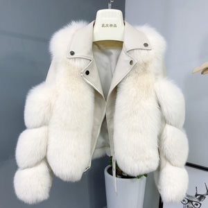 Real Fox Fur Coats With Genuine Sheepskin Leather