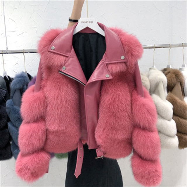 Real Fox Fur Coats With Genuine Sheepskin Leather