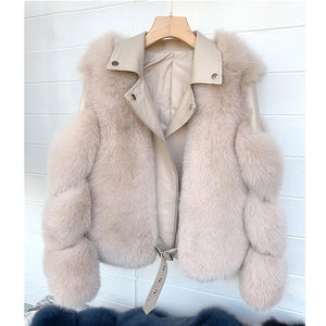 Real Fox Fur Coats With Genuine Sheepskin Leather