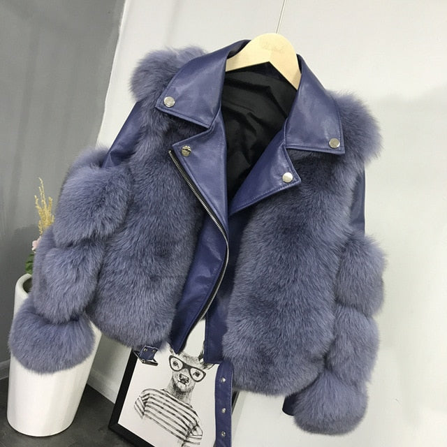 Real Fox Fur Coats With Genuine Sheepskin Leather