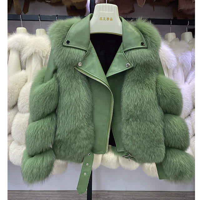 Real Fox Fur Coats With Genuine Sheepskin Leather