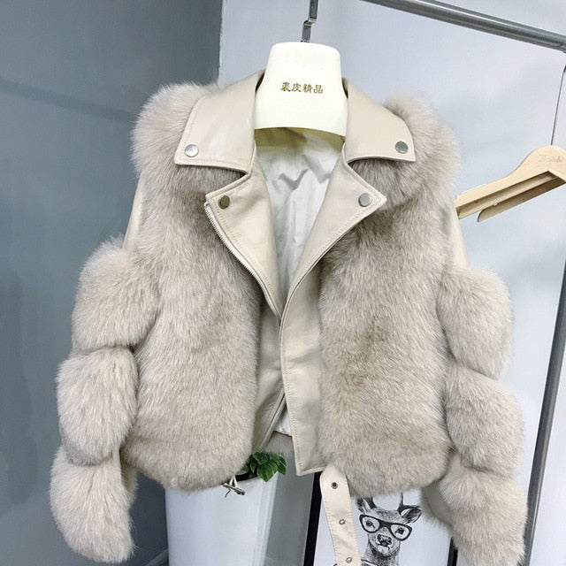 Real Fox Fur Coats With Genuine Sheepskin Leather