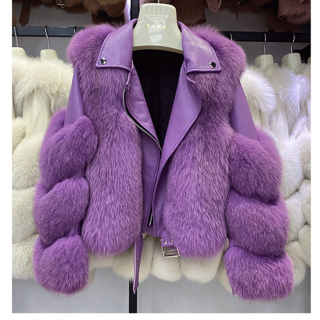Real Fox Fur Coats With Genuine Sheepskin Leather