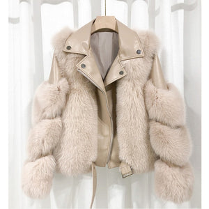 Real Fox Fur Coats With Genuine Sheepskin Leather