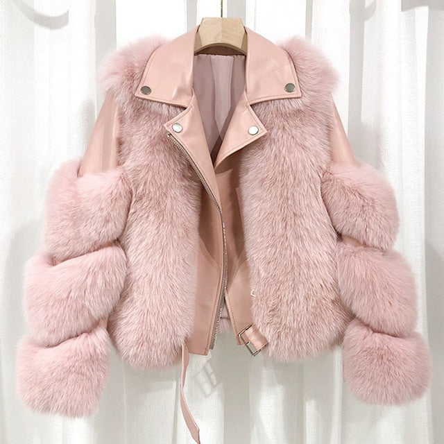 Real Fox Fur Coats With Genuine Sheepskin Leather