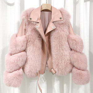 Real Fox Fur Coats With Genuine Sheepskin Leather