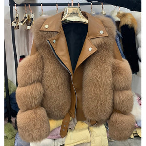 Real Fox Fur Coats With Genuine Sheepskin Leather