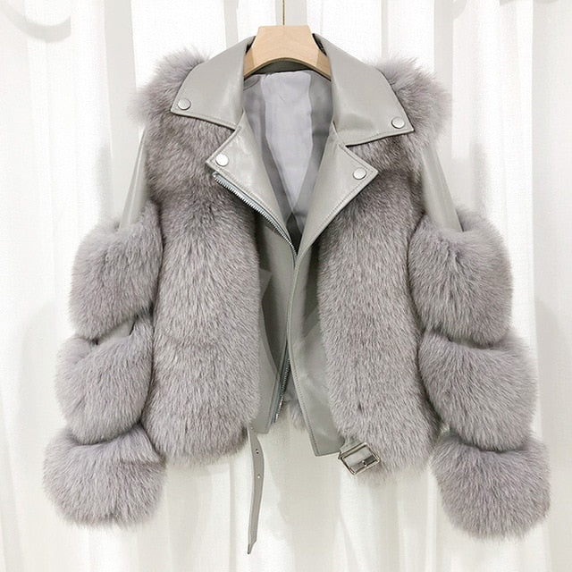 Real Fox Fur Coats With Genuine Sheepskin Leather