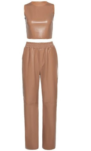 Two piece crop top and pants Faux leather set