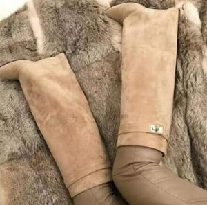 Fancey Lux  Knee high Boots  Pointed Toe Leather Wedge Over The Knee boots