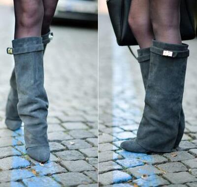 Fancey Lux  Knee high Boots  Pointed Toe Leather Wedge Over The Knee boots