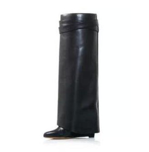 Fancey Lux  Knee high Boots  Pointed Toe Leather Wedge Over The Knee boots
