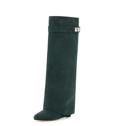 Fancey Lux  Knee high Boots  Pointed Toe Leather Wedge Over The Knee boots