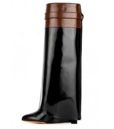 Fancey Lux  Knee high Boots  Pointed Toe Leather Wedge Over The Knee boots
