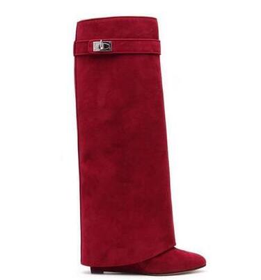 Fancey Lux  Knee high Boots  Pointed Toe Leather Wedge Over The Knee boots