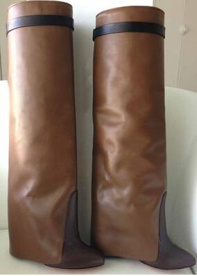 Fancey Lux  Knee high Boots  Pointed Toe Leather Wedge Over The Knee boots
