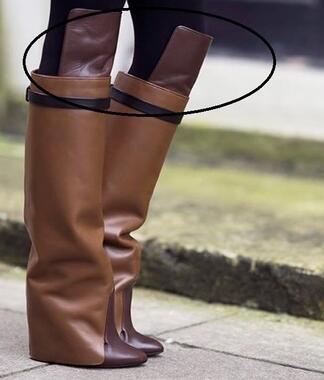 Fancey Lux  Knee high Boots  Pointed Toe Leather Wedge Over The Knee boots